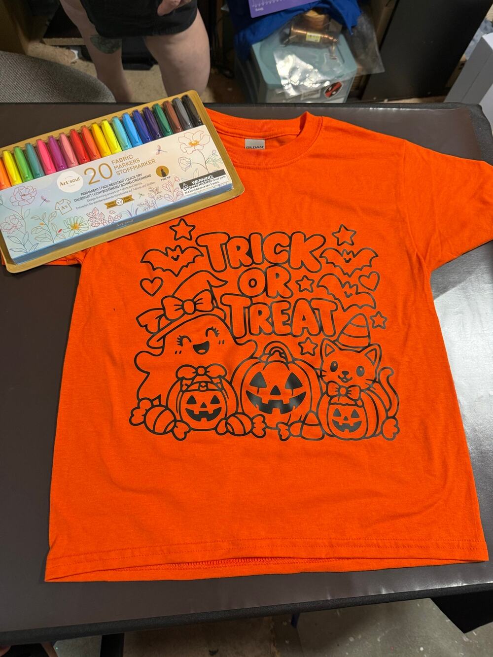 Gildan Youth Medium Trick or Treat Halloween Coloring Shirt Orange